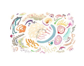 My Weird Friends  – Gouache Watercolour Artwork on Paper Abstract Original