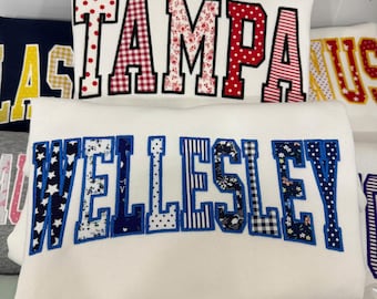Custom College Sweatshirt, Personalized Patchwork Applique Embroidered Crewneck, Varsity Letter Sweatshirt, School Spirit Gift