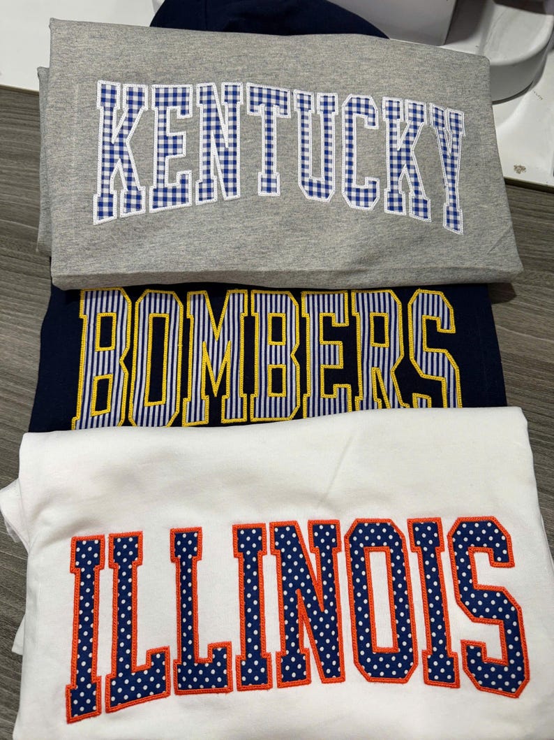 Custom Varsity Applique Sweatshirt, Personalized School Name Crewneck, Embroidered Patchwork College Spirit Sweatshirt image 4