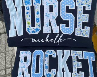 Custom College Patchwork Applique Sweatshirt, Personalized Mascot Embroidered Crewneck, Varsity Applique Crewneck,Personalized School Name