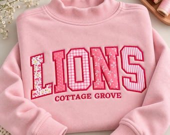 Custom School Mock Neck Sweatshirt, Personalized Mascot Team Sweater, Patchwork Applique Embroidered School Spirit Shirt, Varsity Gift
