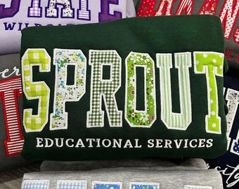Personalized College Embroidered Sweatshirt, Custom Patchwork Applique Crewneck, Varsity School Letter Pullover