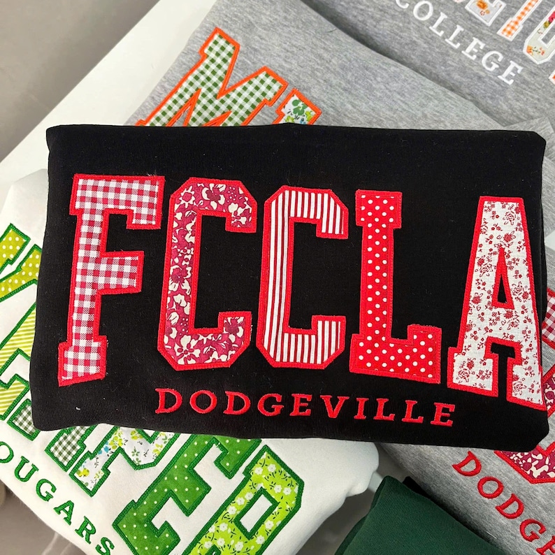 Custom Varsity Applique Sweatshirt, Personalized School Name Crewneck, Embroidered Patchwork College Spirit Sweatshirt image 2