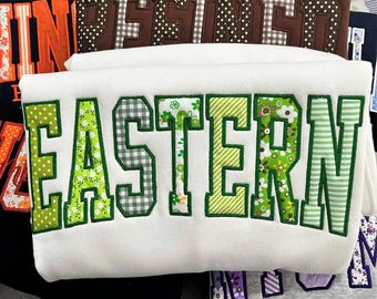Custom College Embroidered Sweatshirt, Patchwork Applique Varsity Crewneck, Personalized School Style Gift