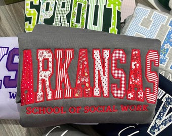 Custom College Patchwork Applique Sweatshirt, Personalized University Embroidered Crewneck, Varsity Campus Style Sweatshirt