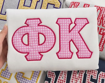 Personalized Greek Letter Mock Neck Sweatshirt, Custom Sorority Gingham Applique, Embroidered College Pullover, Preppy Sister Gift