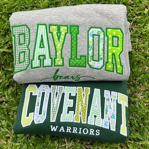 Custom Varsity Applique Sweatshirt, Personalized School Name Crewneck, Embroidered Patchwork College Spirit Sweatshirt image 3