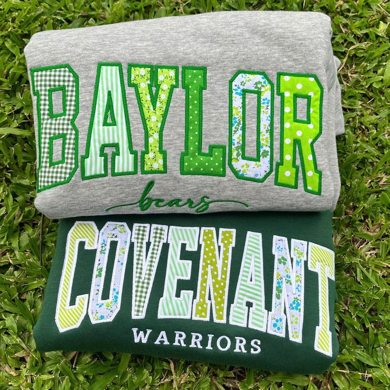 Custom Varsity Applique Sweatshirt, Personalized School Name Crewneck, Embroidered Patchwork College Spirit Sweatshirt image 3