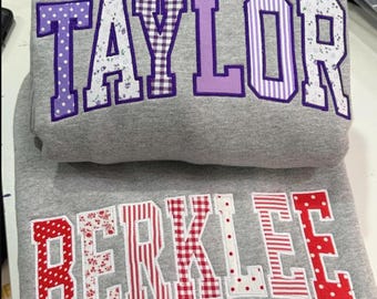 Personalized University Sweatshirt, Custom College Varsity Crewneck, Embroidered Applique Lettering, Custom Script Name, Graduation Gift