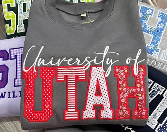 Custom College Embroidered Sweatshirt, Personalized Patchwork Applique Crewneck, University Style Varsity Sweatshirt Gift