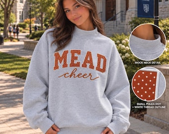 Custom Mock Neck Sweatshirt, Personalized College Applique Pullover, Varsity School Name Crewneck, Gingham Embroidered Gift
