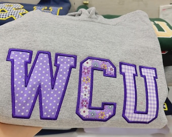 Personalized College Varsity Sweatshirt, Custom University Crewneck, Applique Embroidery Design, Custom Script Letter, School Spirit Gift