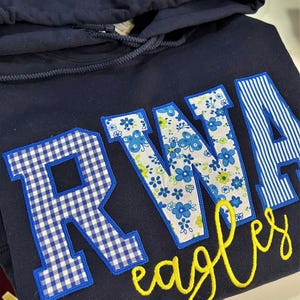 Custom Varsity Applique Sweatshirt, Personalized School Name Crewneck, Embroidered Patchwork College Spirit Sweatshirt image 7