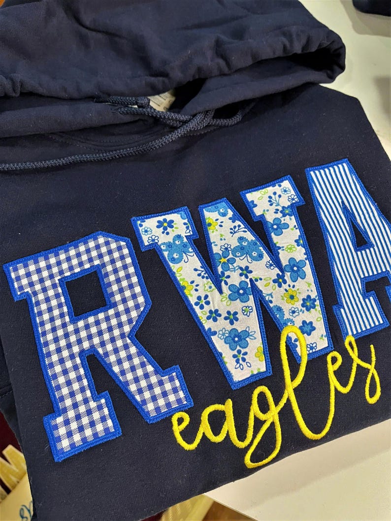 Custom Varsity Applique Sweatshirt, Personalized School Name Crewneck, Embroidered Patchwork College Spirit Sweatshirt image 7