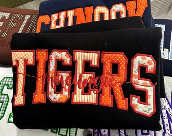 Custom College Sweatshirt, Personalized Patchwork Applique Embroidered Crewneck, Varsity Letter Sweatshirt, School Spirit Gift