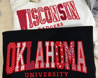 Custom College Sweatshirt, Personalized University Embroidered Crewneck, Chenille Applique Campus Sweatshirt, School Gift