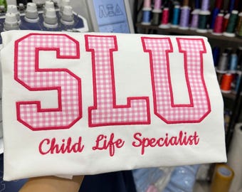 Personalized School Name Varsity Applique Sweatshirt, Custom Embroidered Crewneck, Patchwork College Spirit Sweatshirt
