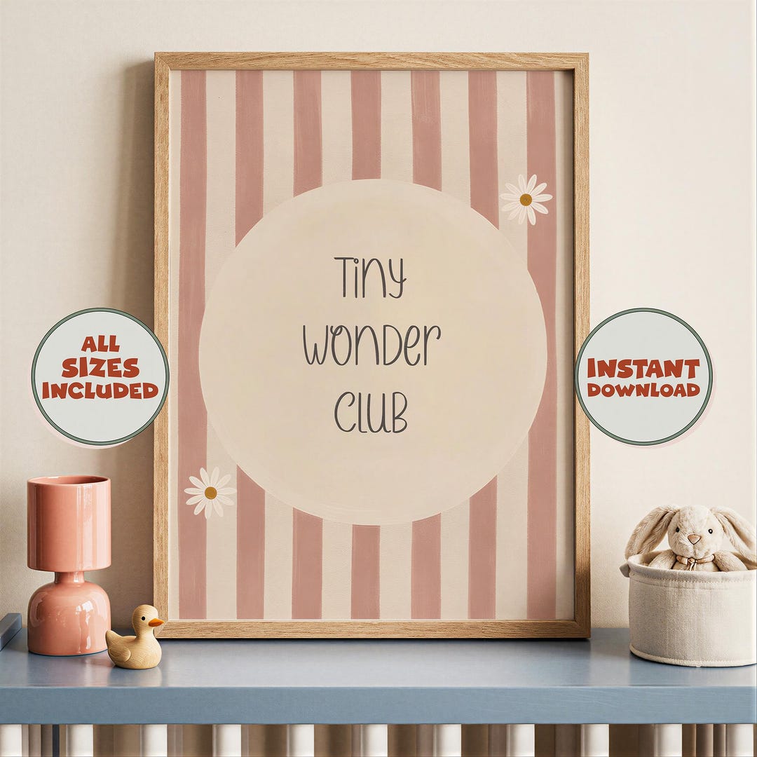 Pink Daisy Nursery Wall Art Printable, Whimsical Boho Girls Room Decor ...