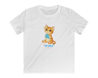 Oahu Kids T-Shirt  Liliu the Hawaiian Cat Tropical Design