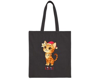 Liliu Santa Cat Tote Bag, Hawaiian Christmas Edition