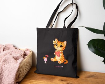 Big Island Tote Bag, Liliu the Hawaiian Cat, Tropical Design