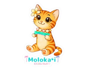 Molokai Sticker- Liliu the Hawaiian Cat- Tropical Design