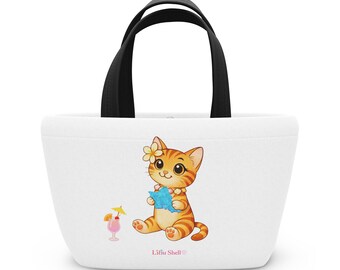 Kauai Small Tote Bag, Liliu the Hawaiian Cat, Tropical Design