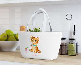 Molokai Island Small Tote Bag, Liliu the Hawaiian Cat, Tropical Design