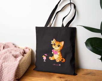 Maui Tote Bag, Liliu the Hawaiian Cat, Tropical Design
