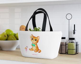 Kahoolawe Small Tote Bag, Liliu the Hawaiian Cat, Tropical Design