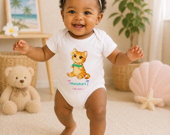 Molokai Island Infant Bodysuit- Liliu the Hawaiian Cat- Hawaii Inspired Onesie