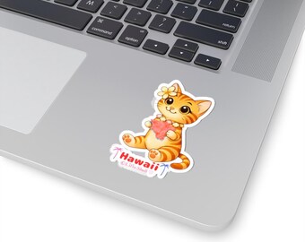 Big Island Sticker- Liliu the Hawaiian Cat- Tropical Design