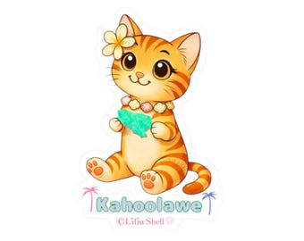 Kahoolawe Sticker- Liliu the Hawaiian Cat- Tropical Design