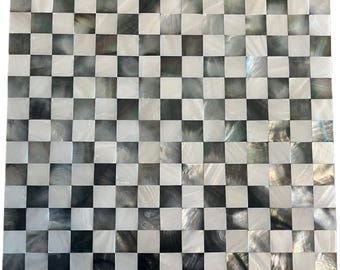 Black and White Checkered Mother of Pearl Mosaic Tile