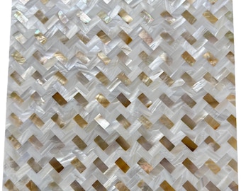 Blended Yellow and White Herringbone Seamless Mother of Pearl Tile