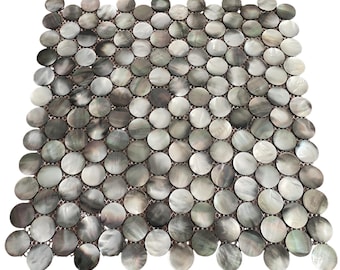Black Circle Mother of Pearl Mosaic Tile, Bathroom Kitchen Wall Tile