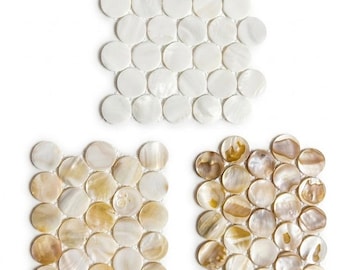 Mother of Pearl Penny Round Tile Sample Set - 3 Natural Shell Surface Mosaics for Kitchen Backsplash & Bathroom - Iridescent Swatches