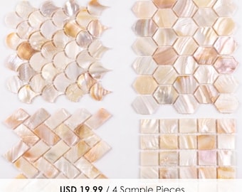 Natural Shell Mosaic Tile Samples | Set of 4 Premium Mother of Pearl Tiles | Luxury Bathroom Wall & Shower Floor
