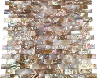 Handmade Mother of Pearl Mosaic Tile: Dark Brick, Groutless Wall Tile