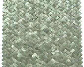 3D Convex White Seamless Herringbone Mother of Pearl Mosaic Tile