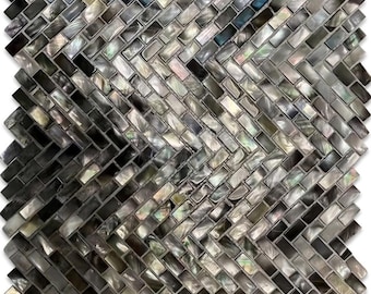 Black Herringbone Mother of Pearl Mosaic Tile for Bathroom Kitchen and Shower Wall Tile