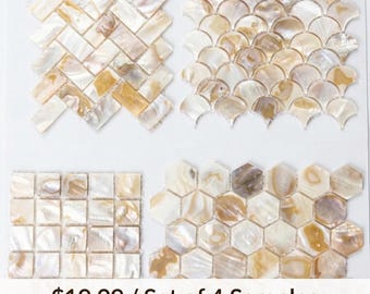 Set of 4 Mother of Pearl Samples - Mixed Shape Shell Tile Collection for Luxury Kitchen & Bathroom Wall - Refundable Sample Pack