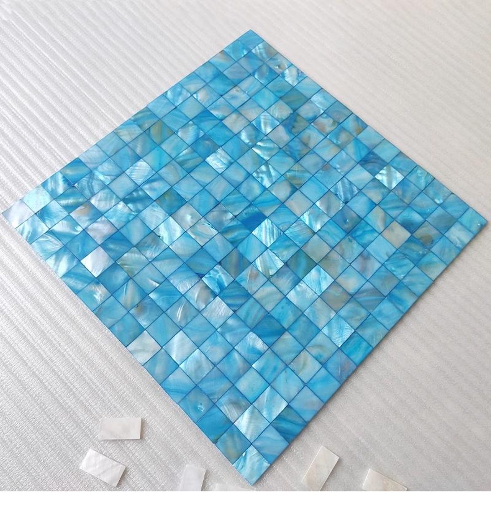 Ocean Blue Mother of Pearl Tile, Coastal Square Shell Mosaic Backsplash ...