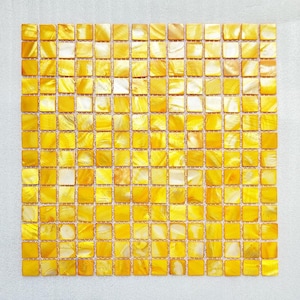 Luminous Golden Shell Surface Mosaic, Custom Dyed Yellow Pearl Backsplash, Glossy Square Grid Wall Tile for Luxury Spa Remodel