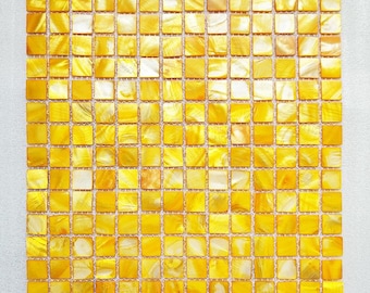 Dyed Golden Mother of Pearl Square Mosaic Tile for Bathroom Kitchen and Shower Wall Tile