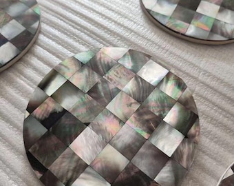 Exquisite Handmade Bespoke Mother of Pearl Coaster with Pebble Mosaic for Table Decor