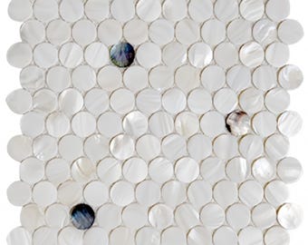 Black and White Blended Circle Mother of Pearl Mosaic Tile for Bathroom Kitchen and Shower Wall Tile