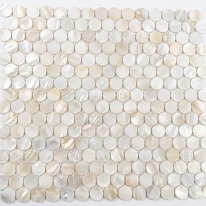 White Mother of Pearl Penny Round Tile, Vintage-Inspired Shell Mosaic for Bathroom Floor & Kitchen Backsplash