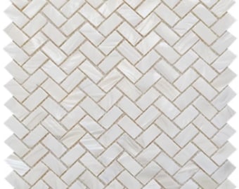 White Herringbone Mother of Pearl Mosaic Tile for Bathroom Kitchen and Shower Wall Tile