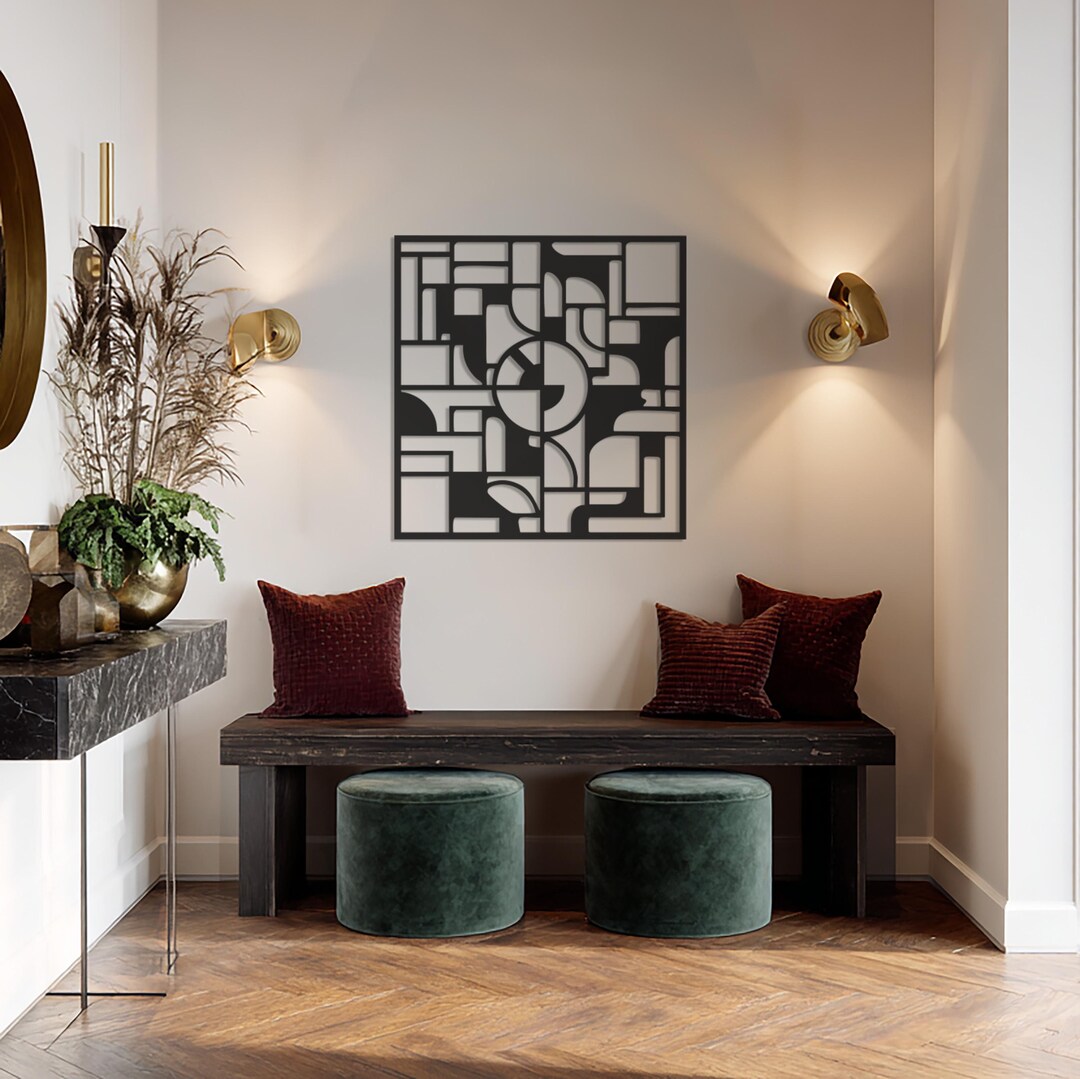 Abstract Geometric Metal Wall Art, Modern Square Metal Wall Decor ...